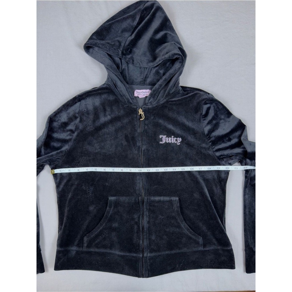 Juicy Couture Black Velour Zip Hoodie with Rhinestone Logo XL - Picture 4 of 6